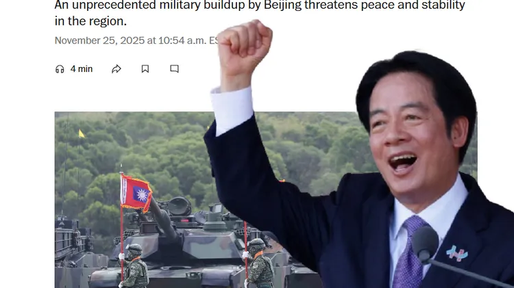 總統賴清德投書美國華盛頓郵報。合成畫面。背景翻攝washingtonpost