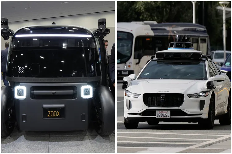 亚马逊研发的Zoox(左图)与Google的Waymo(右图)近日都在旧金山街头试营运。美联社