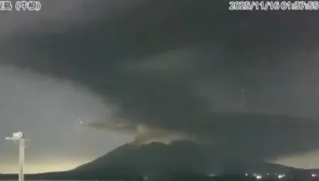 日本樱岛火山清晨喷发　鹿儿岛宫崎发布降灰警报