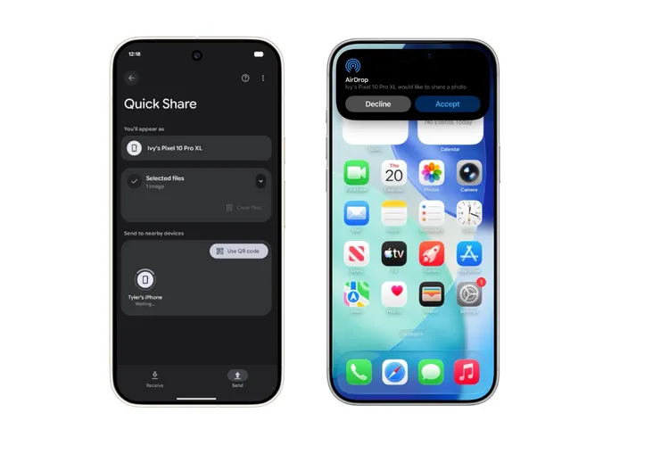 Pixel10系列率先开放QuickShare与AirDrop互通，跨系统互传正式上线。Google