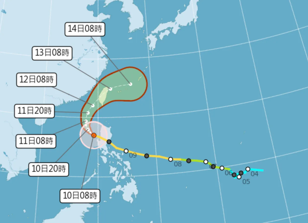 「凤凰」北上靠近台湾，本周风雨加剧，北市山区风险同步升高。取自中央气象署官网
