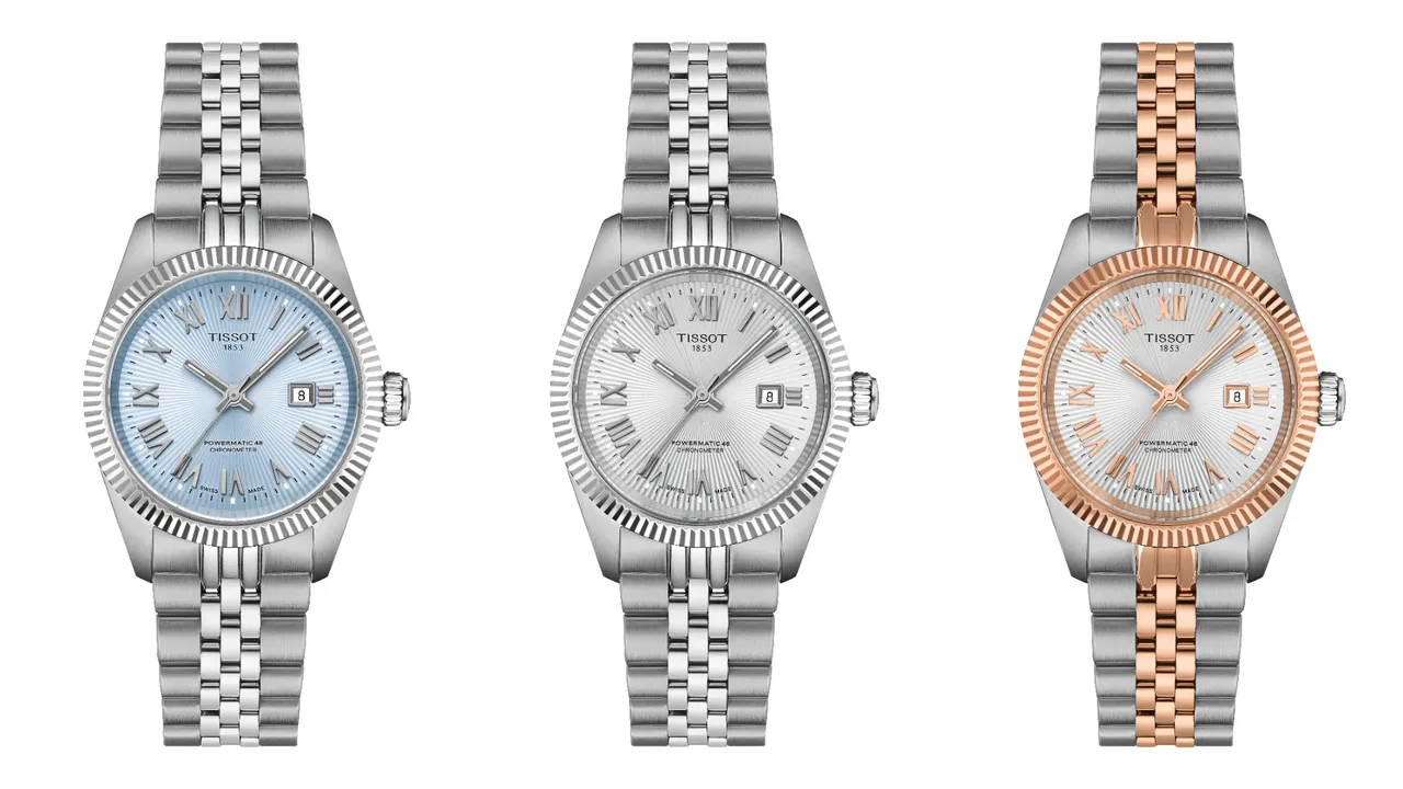 TISSOT Ballade系列COSC认证自动腕表30mm冰蓝色款(左起)3万1300元、银色款3万1300元、玫瑰金PVD双色款3万4300元。品牌提供