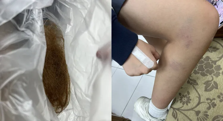 一名高一女學生遭高三學長強行拖行、剪頭髮。翻攝「我是新莊人許明偉」臉書