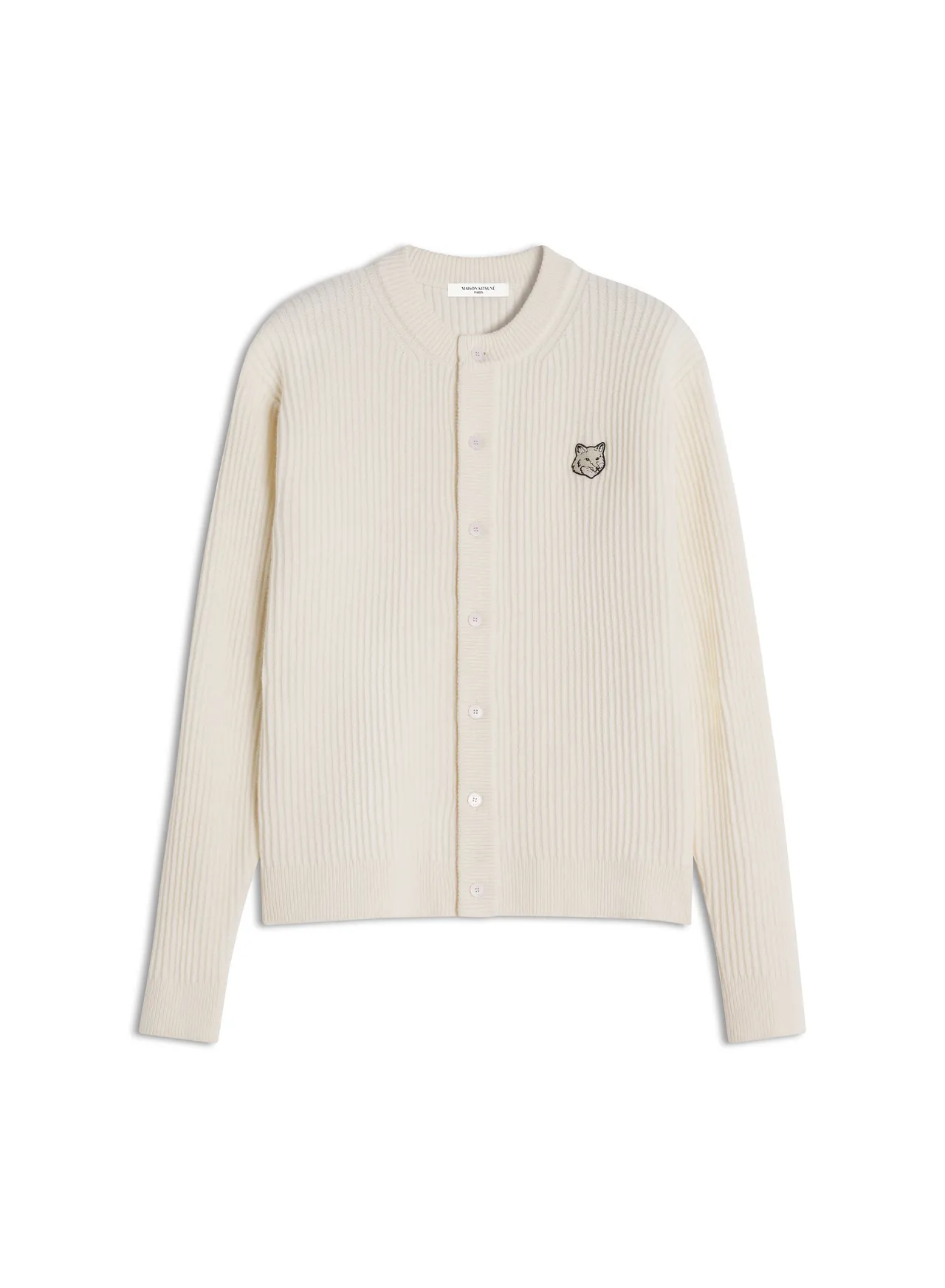 Maison Kitsuné复古象牙白变化狐狸头LOGO罗纹开襟针织衫，1万7100元。品牌提供