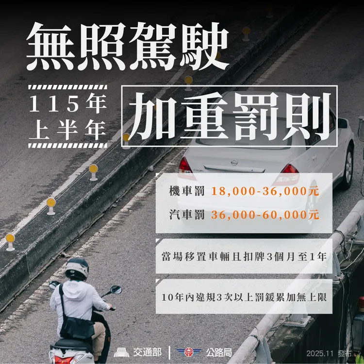 無照駕駛加重罰則規劃。翻攝自交通部臉書