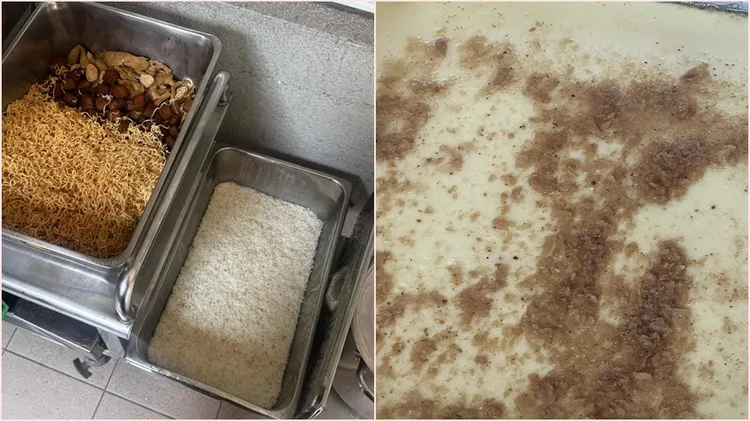 高雄前鎮高中的營養午餐二度引起討論，泡麵跟蒸蛋分開出現在營養午餐當中。翻攝自arixu96 threads