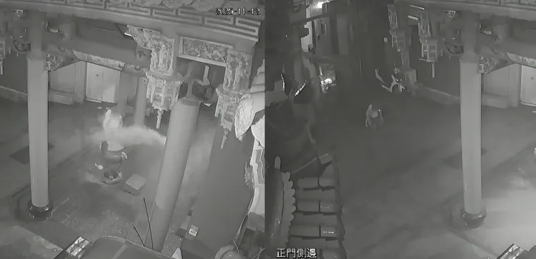 黄姓男子跑到镇辕境土地公庙，狂撒天公炉中香灰，行径怪异。翻摄照片