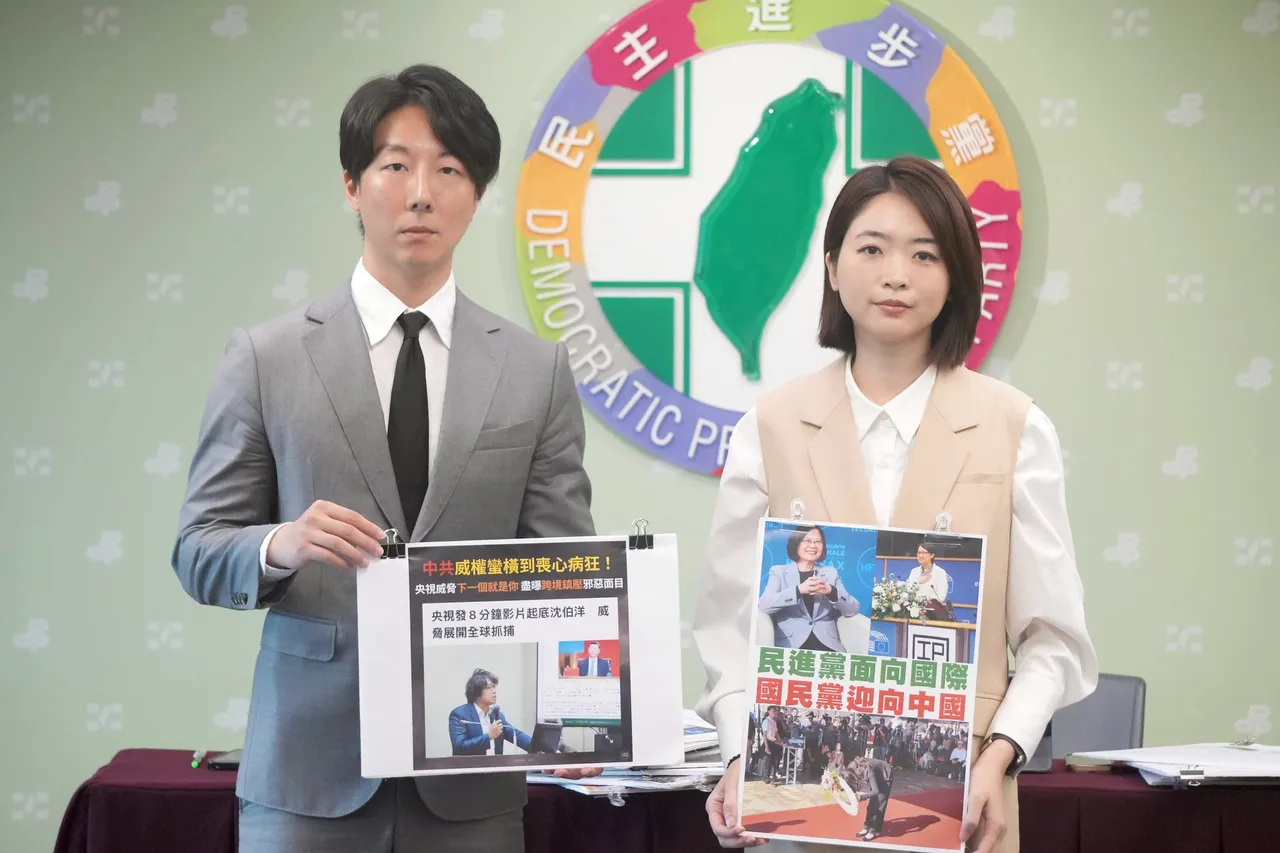 韓瑩（右）請韓國瑜明確表態，是否認同鄭麗文的親共立場。民進黨提供