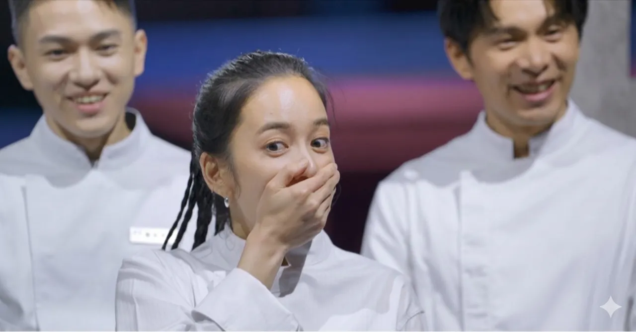 陈庭妮（中）面临「爱人VS友谊」的艰难抉择，左为主厨陈佑升，右为姚淳耀。华视提供