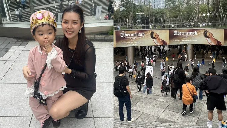 GD今晚在台北大巨蛋开唱,28岁轩轩(左图右)把儿子打扮成GD的造型来追星。陈薇安摄