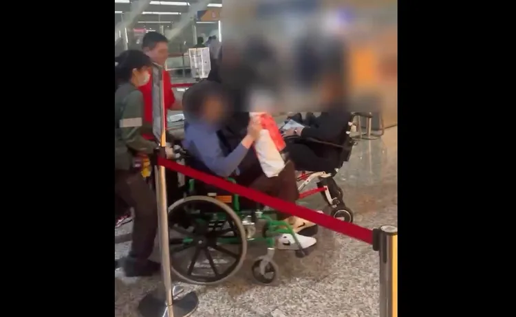 警方掌握陈男返国，等他一入境就逮人。翻摄画面