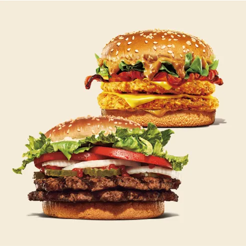 双层华堡＋美式花生双层脆鸡堡优惠组可现省129元。汉堡王提供