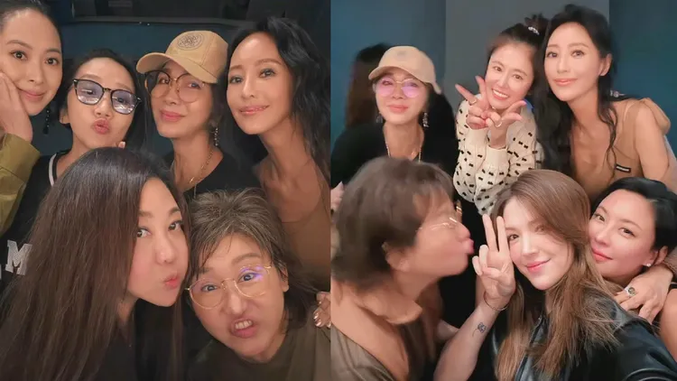 关颖（右图上排右起）、林心如、陈美凤、叶徐郁洁（右图下排右起）、许玮宁、香蜜拉（左图上排左起）、陶晶莹、吴依霖（左图下排左）提前为蓝心湄庆生。翻摄关颖IG