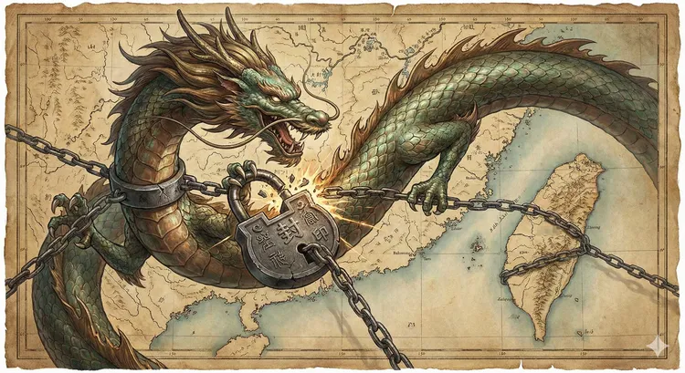 美学者表示，在中国战略学者眼中，台湾是「扼住中国巨龙脖子的锁」。AI示意图