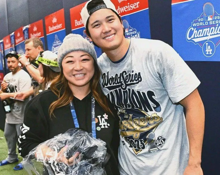 大谷翔平親切和Sue Jo合影。 翻攝Sue Jo  IG