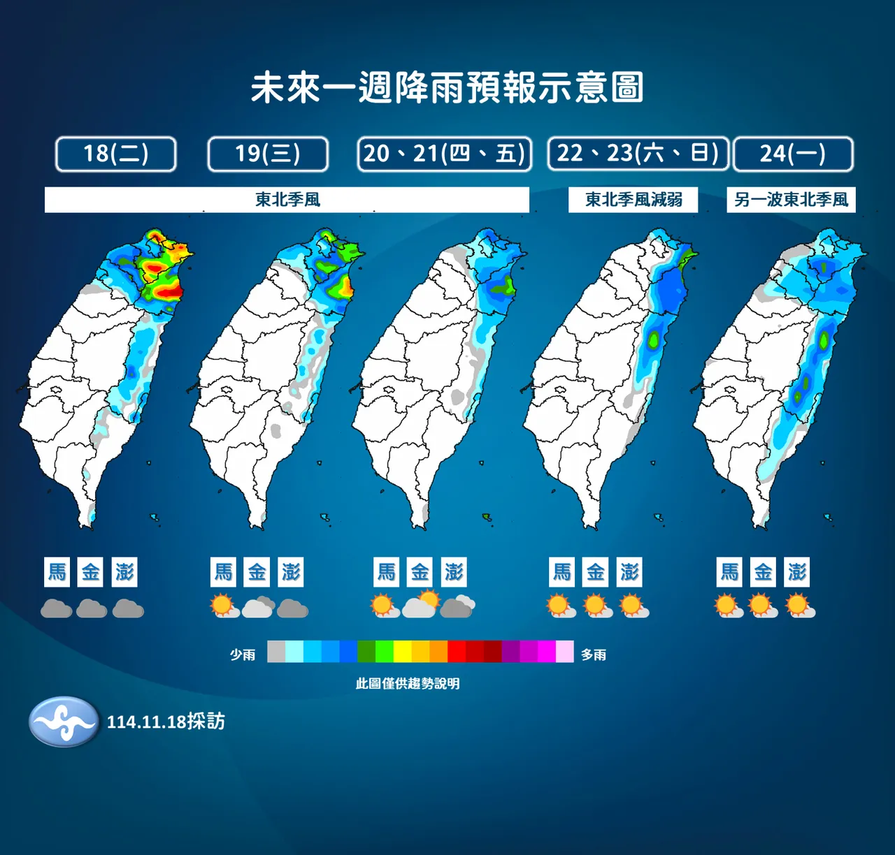 未來降雨趨勢。氣象署提供