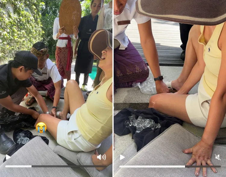 岳启儒曝光在峇里岛SPA踩空卡腿的现场。翻摄自岳启儒脸书