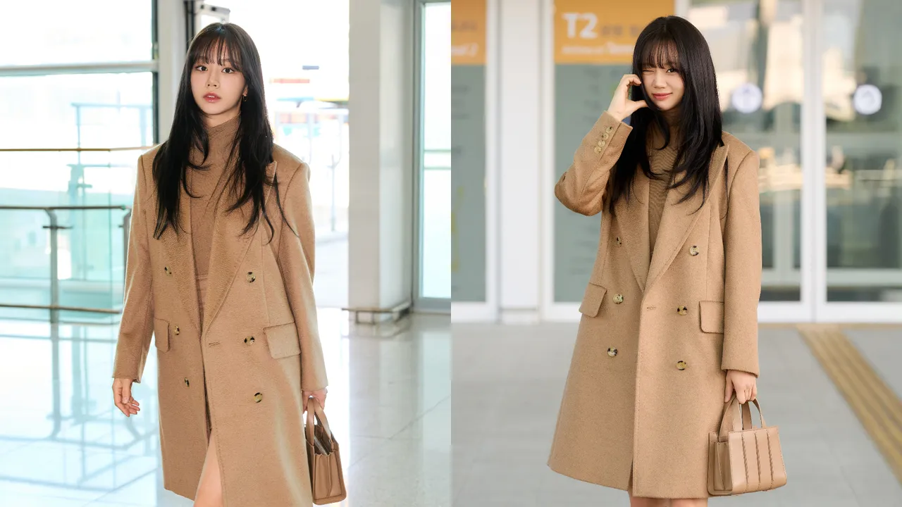 惠利現身機場，搶先對著鏡頭「飯撒」。品牌提供