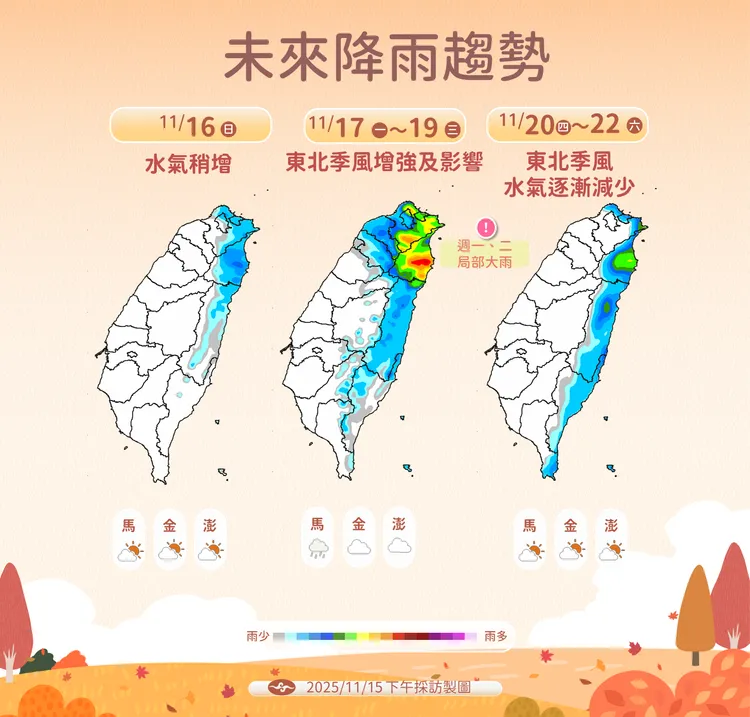 未來一週降雨趨勢，氣象署提供