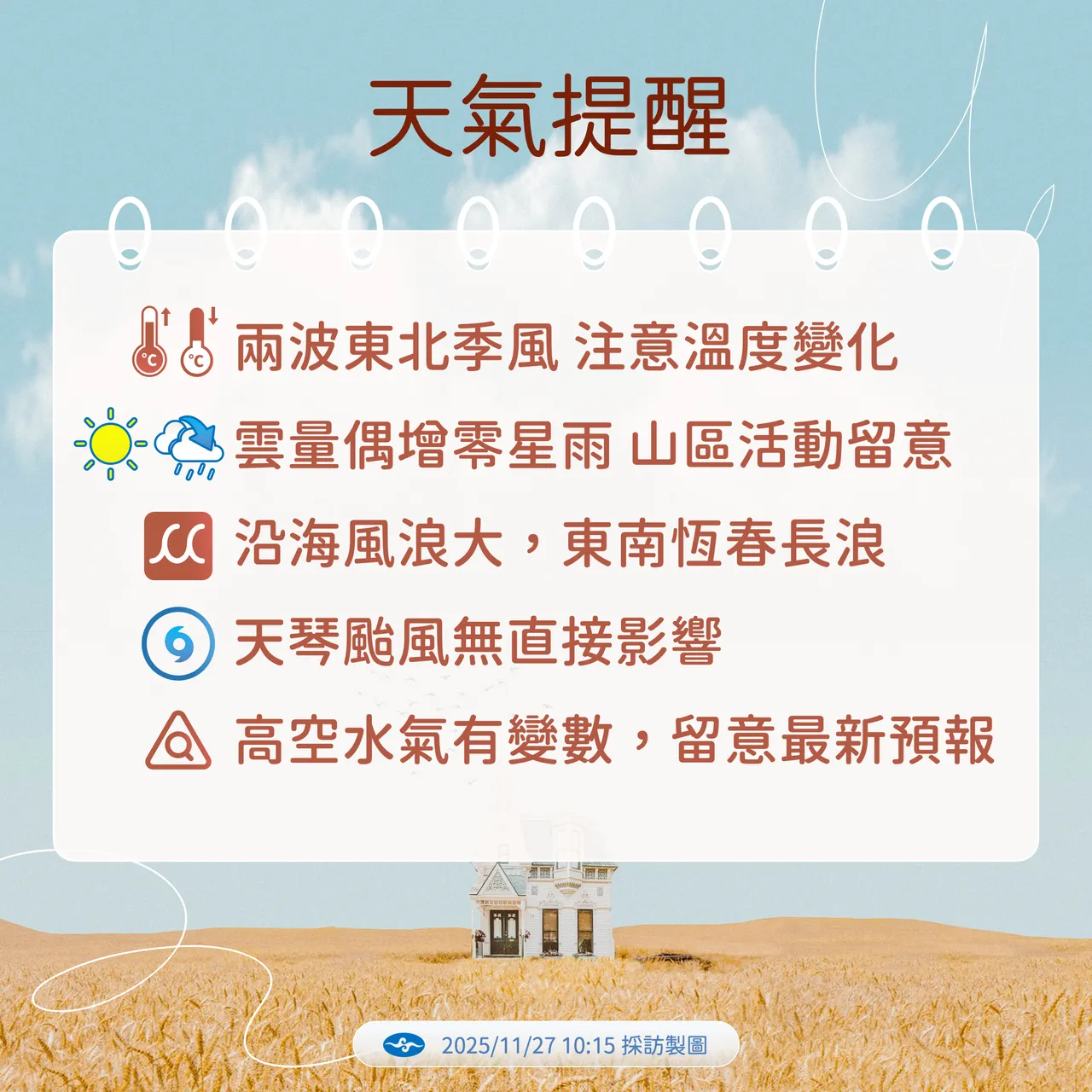 天气提醒。气象署提供