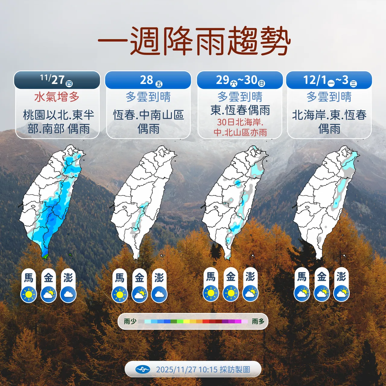 未来降雨趋势。气象署提供