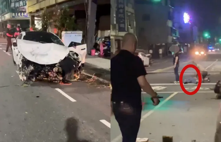 台南今清晨发生玛莎拉蒂与机车车祸意外，驾驶疑酒驾肇事逃逸，警方全力追人。翻摄画面
