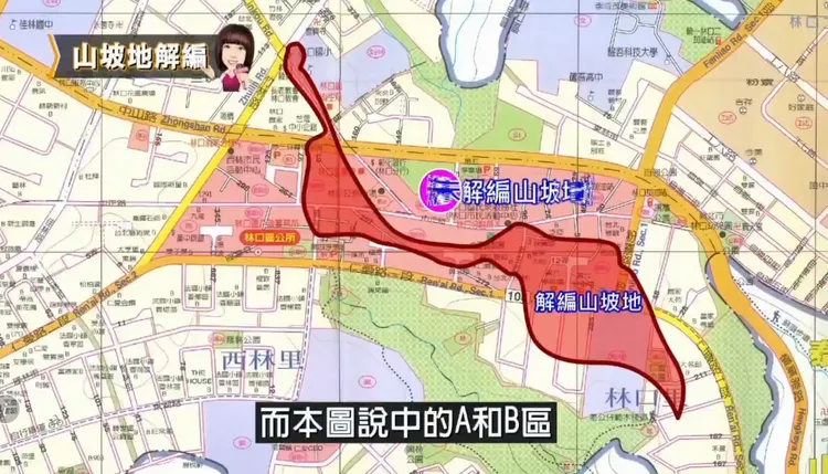 新北市議員蔡淑君直指已解編的山坡地區域劃得歪七扭八，猶如人體的腸胃，不夠方正成了老屋都更上的阻礙。翻攝畫面