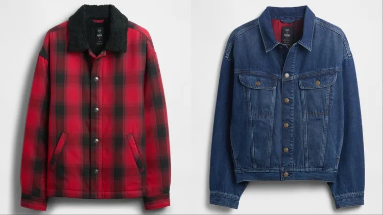 Gap怪奇物語聯名系列格紋外套（左）4499元、造型牛仔外套（右）5999元。品牌提供
