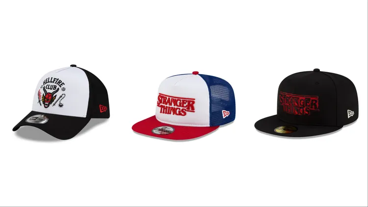 NEW ERA怪奇物語聯名系列9FORTY EF帽款（左起）1480元、19TWENTY帽款1480元、59FIFTY帽款1780元。品牌提供