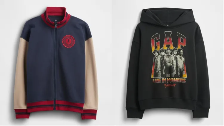 Gap怪奇物語聯名系列幼童拚色外套（左）1999元、幼童連帽上衣（右）1499元。品牌提供