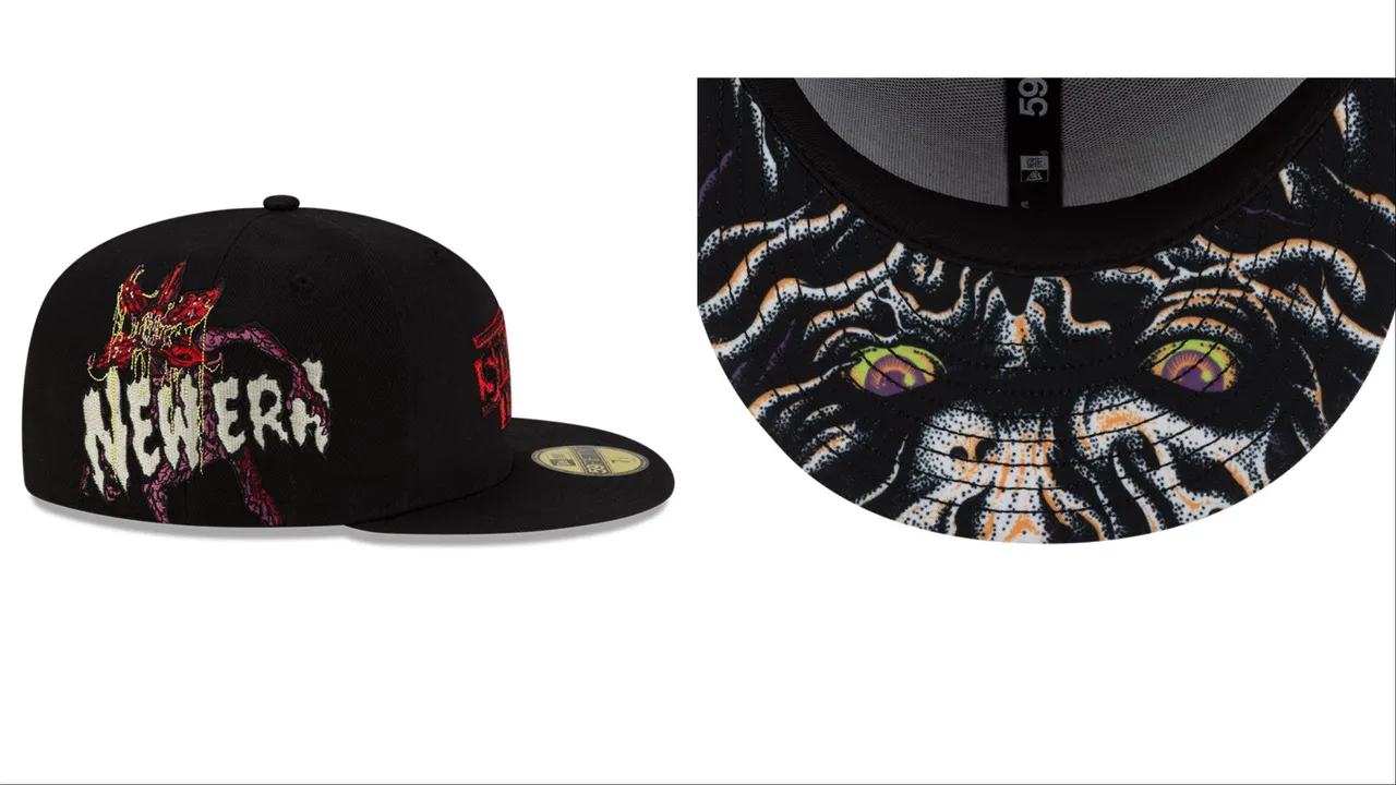 NEW ERA与怪奇物语联名透过剧中魔王、魔神元素营造诡谲暗黑风格。品牌提供