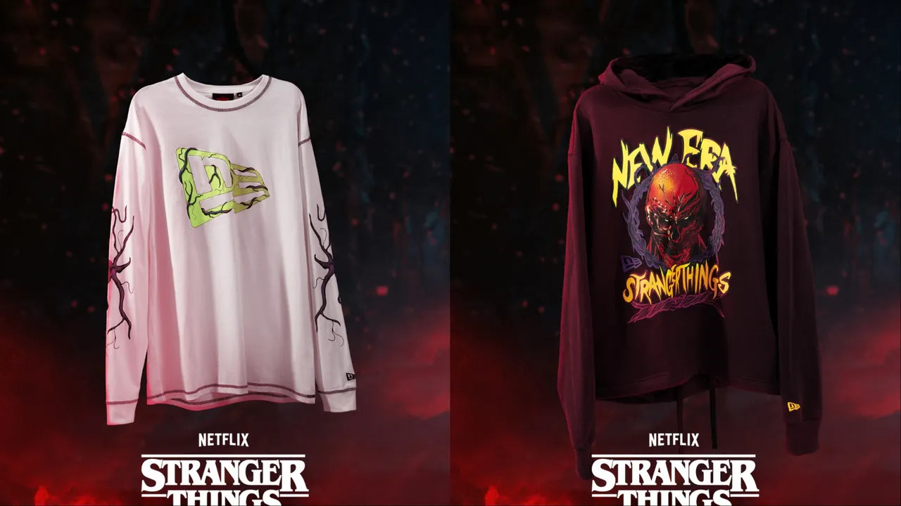 NEW ERA怪奇物语联名系列宽版长袖（左）1980元、连帽上衣（右）3380元。品牌提供