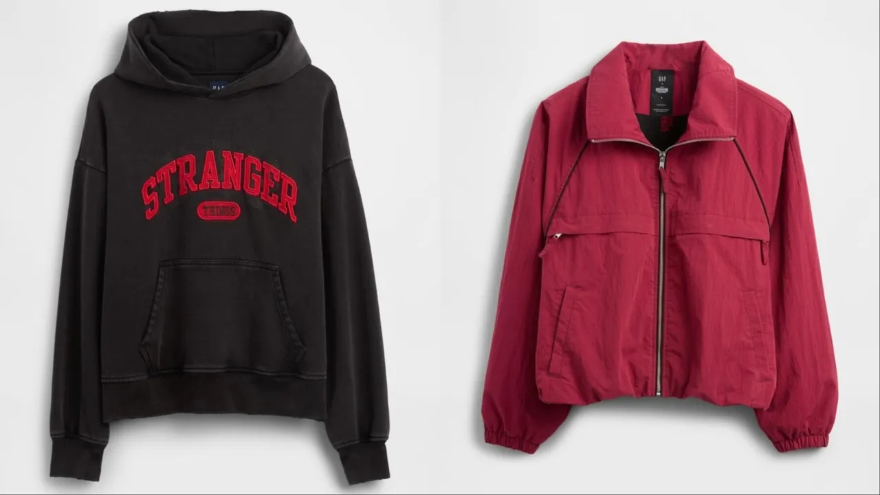 Gap怪奇物语联名系列连帽上衣（左）3499元、造型外套（右）4999元。品牌提供