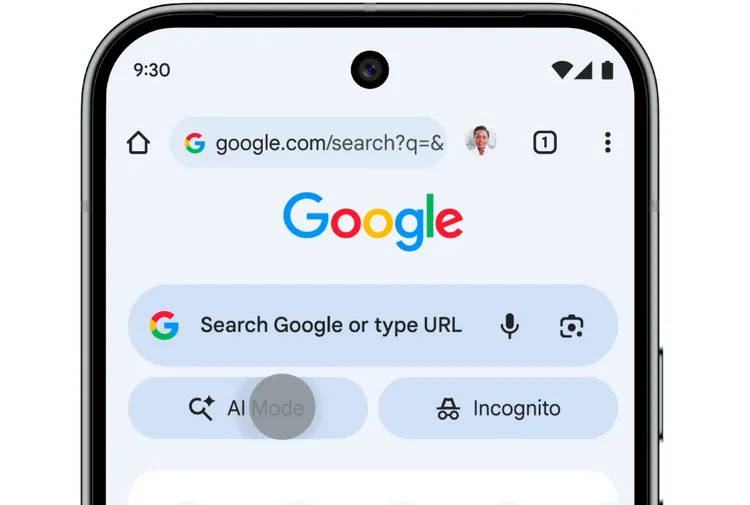 Google為Chrome行動版加入全新「AI 模式」快捷鍵，按鈕將顯示在首頁搜尋框下方。Google提供