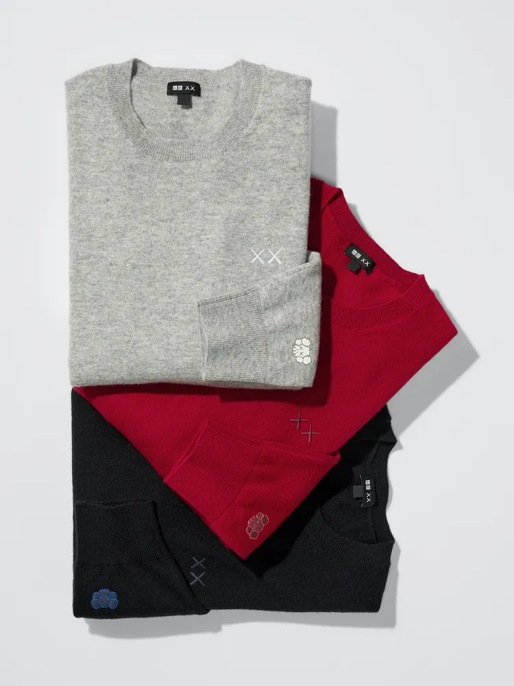 UNIQLO「KAWS WINTER」系列喀什米爾圓領毛衣，各3490元。品牌提供
