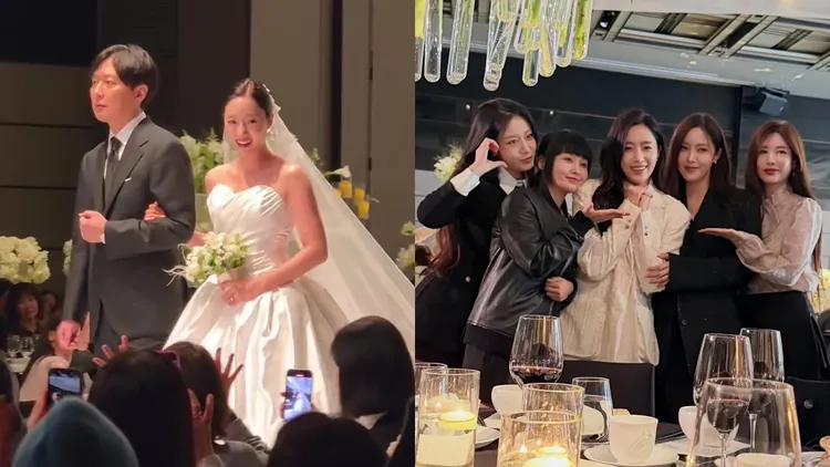 T-ara成員𤨒晶（左圖右）今嫁給導演金秉祐，隊友都出席祝賀，獨缺昭妍。翻攝製作人、造型師IG