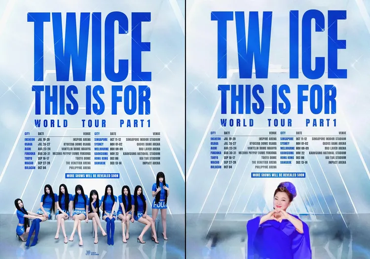 TWICE演唱會海報被網友改造為白冰冰版。翻攝「TWICE、白冰冰」臉書