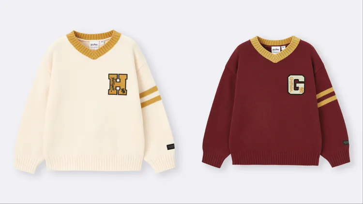 GU《哈利波特》聯名童裝V領針織衫，各790元。品牌提供