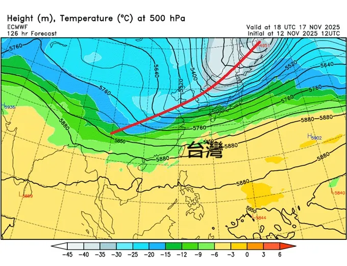 下周又有东北季风报到，前气象局长郑明典PO出气象图表示，这支槽线够深，值得注意。