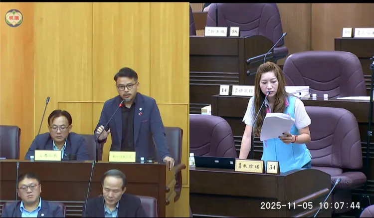 桃市府研拟试办「可负担住宅」，市议员朱珍瑶(右一)给予高度肯定，盼能扩大试办，并争取非营利幼儿园兴建，左为都发局长江南志。翻摄画面