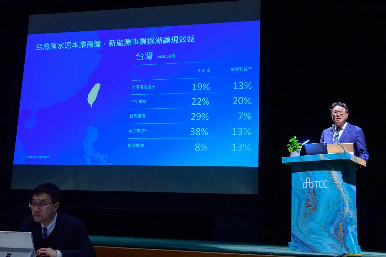 台泥今召开法说会，总经理程耀辉揭示台泥最新「四足鼎立」营收结构。台泥提供