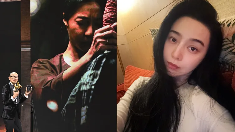 范冰冰昨透過電話連線致詞，掀正反兩面評價。金馬執委會提供、翻攝范冰冰微博