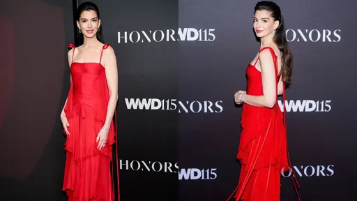 安海瑟薇Valentino經典紅裙裹身　22年前的復古款式依舊動人