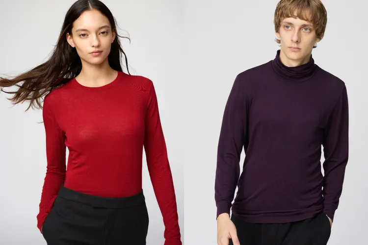 UNIQLO HEATTECH極暖喀什米爾混紡圓領T恤（左）、HEATTECH極暖喀什米爾混紡高領T恤（右），各690元。品牌提供