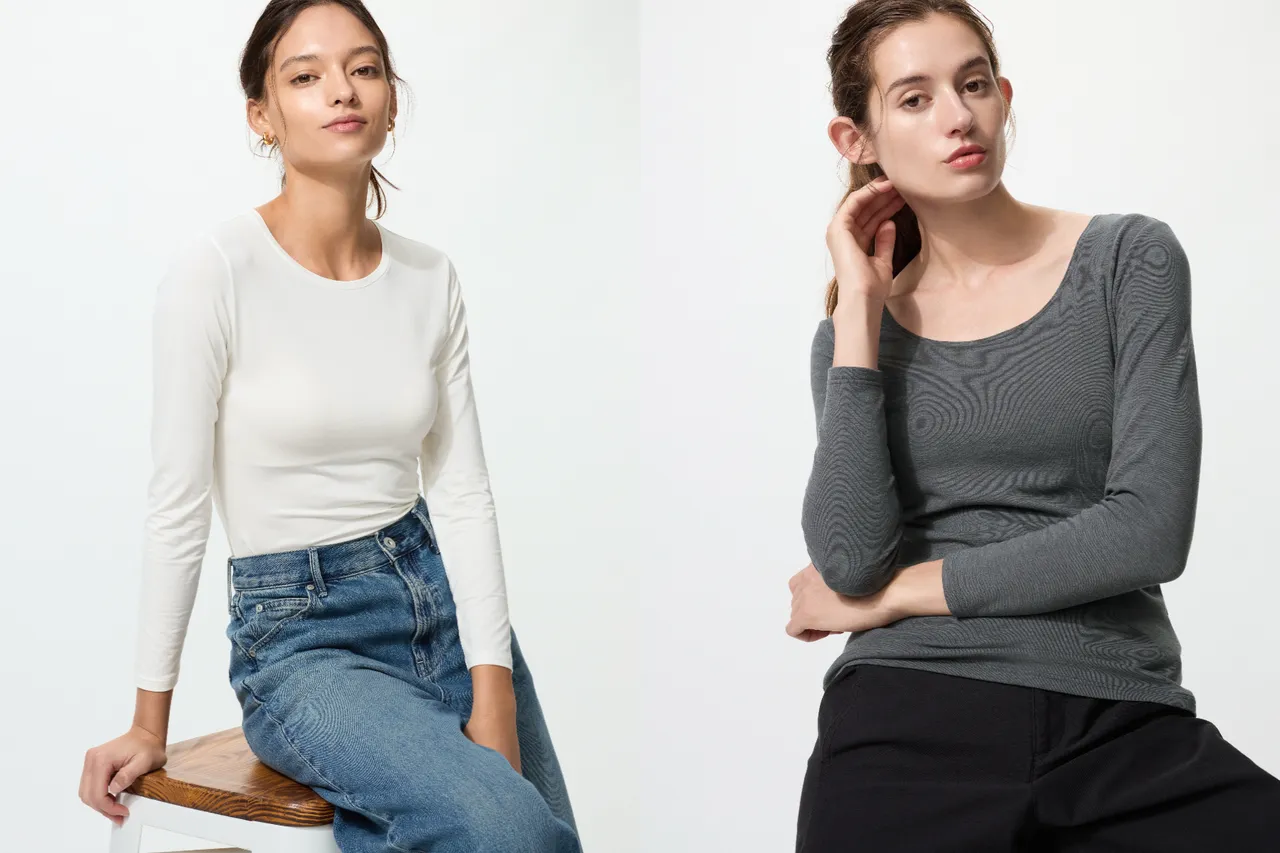 UNIQLO HEATTECH經典系列圓領T恤（左）490元、HEATTECH棉質極暖U領T恤（右）690元。品牌提供