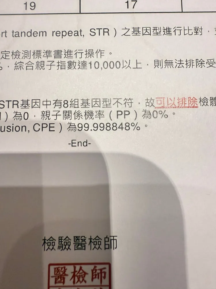 報告顯示羅志祥和經紀人小孩無親子關係。翻攝小霜微博