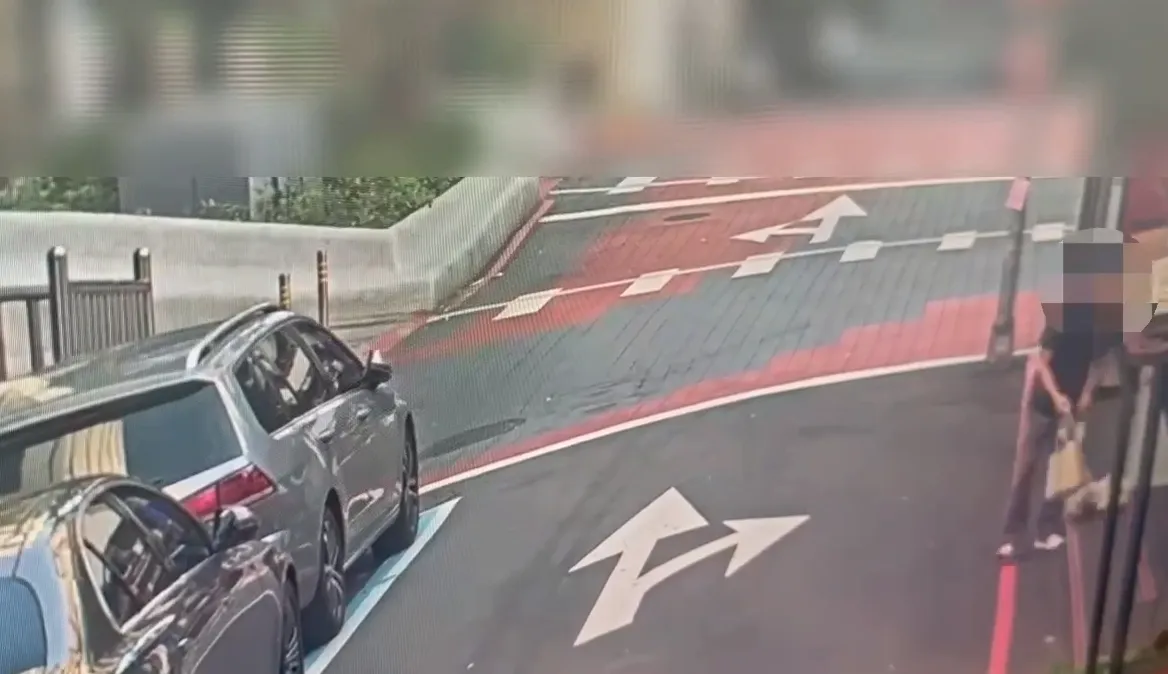 杨男窃走店门口的包包。翻摄画面