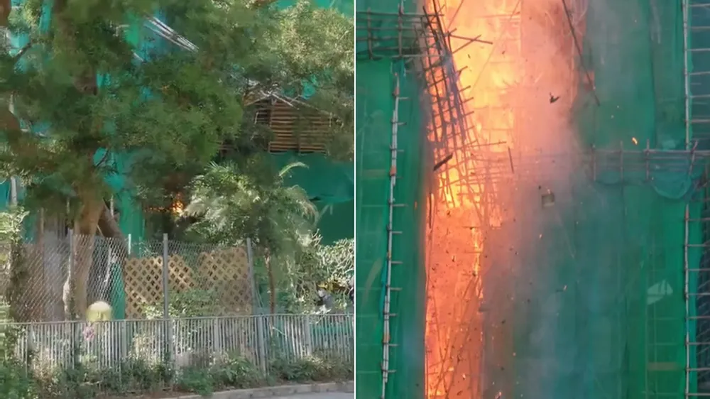 香港12死大火！装修鹰架最先起火　10分钟变大楼火柱难控制