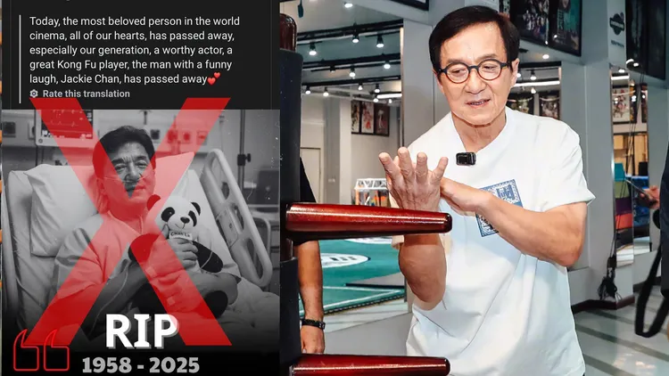 成龙遭外国网友用AI生成图片乱传病逝。翻摄脸书、成龙微博