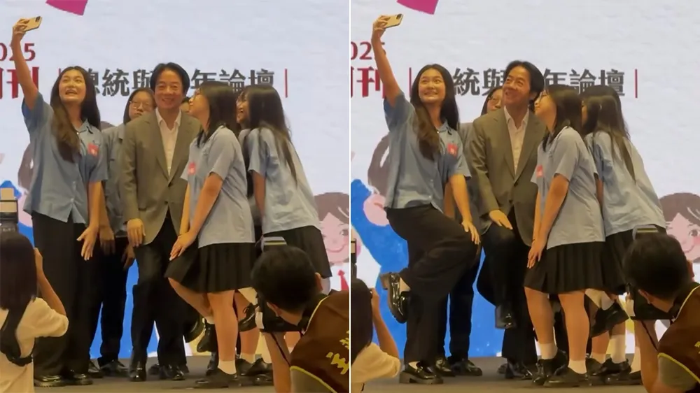 总统懵了！女学生讨合照　赖清德：怎么连脚也要动